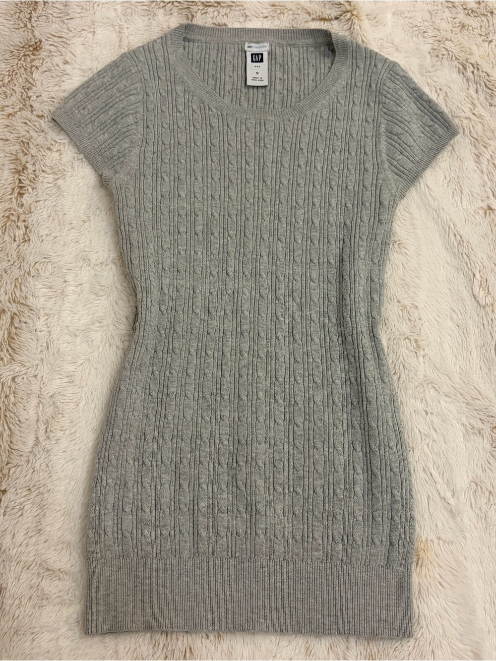 Vintage Y2K 2007 Gap Cable Knit Sweater Dress Tunic Grey Preppy Academia S